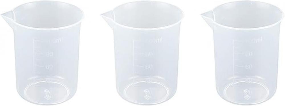 Kitchen PP Measuring Cup Scientific Plastic Graduated Beaker Transparent 100ml, 3-Pack