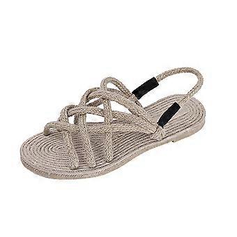 Fashion Summer Women Stylish Comfort Flat Heels Bandage Sandals Shoes (Apricot 37)