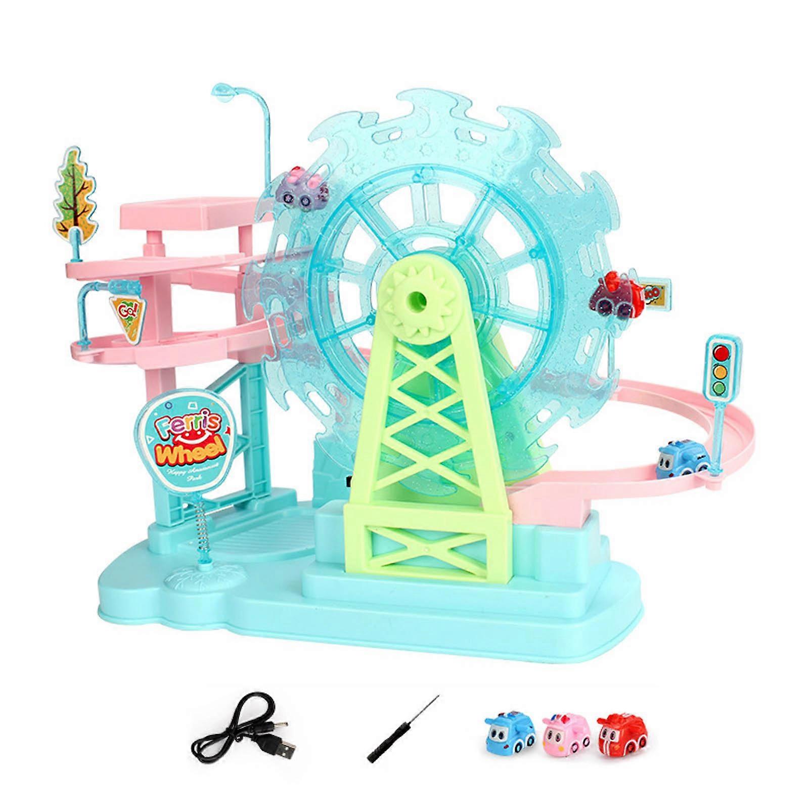 Electric Ferris Track Game Set Playful Roller Playset with LED Flashing Lights and Music 3 Years Old and Above Toddlers Green