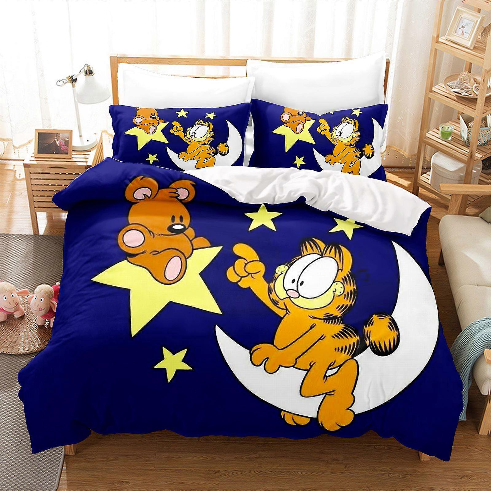 v1106 Lakan Garfield Anime påslakanset Comforte tryckt tecknad serie sängkläder i tvillingstorlek julklappar -stycke 3-delat sängkläder set (1 påslakan Co