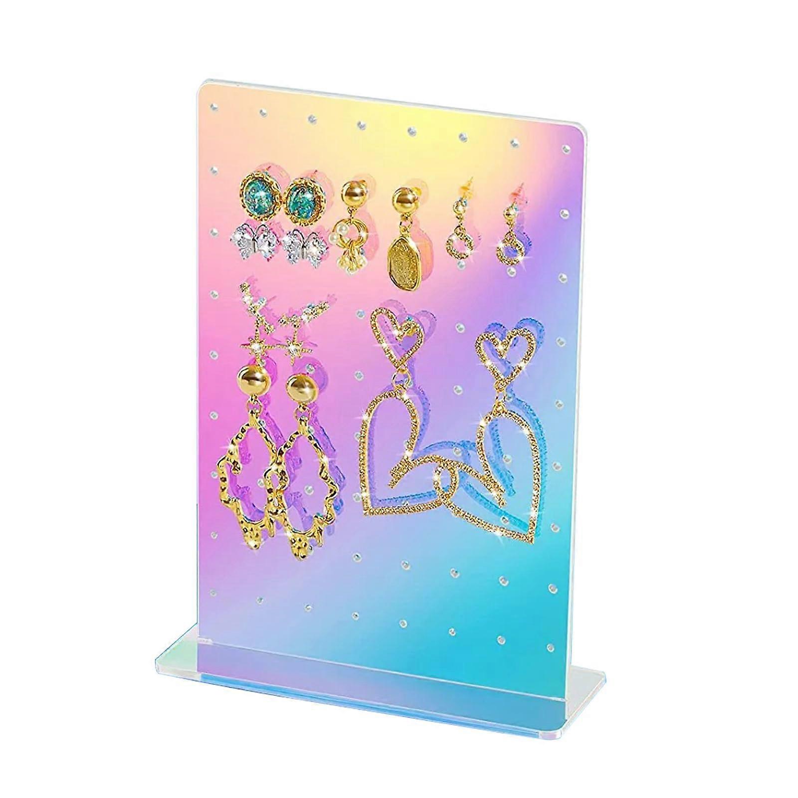 Double-Sided Acrylic Earring Stand Organizer 12 Hooks Iridescent Jewelry Display Space-Saving Design for Home or Retail