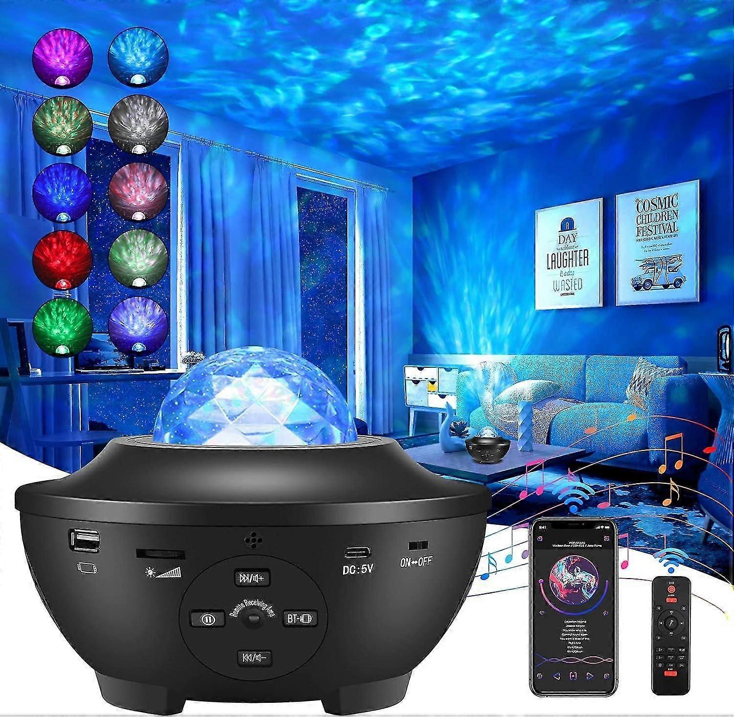 Star Sky Projector, LED Rotating Galaxy Cloud Night Light with Remote Control and Bluetooth Speaker,