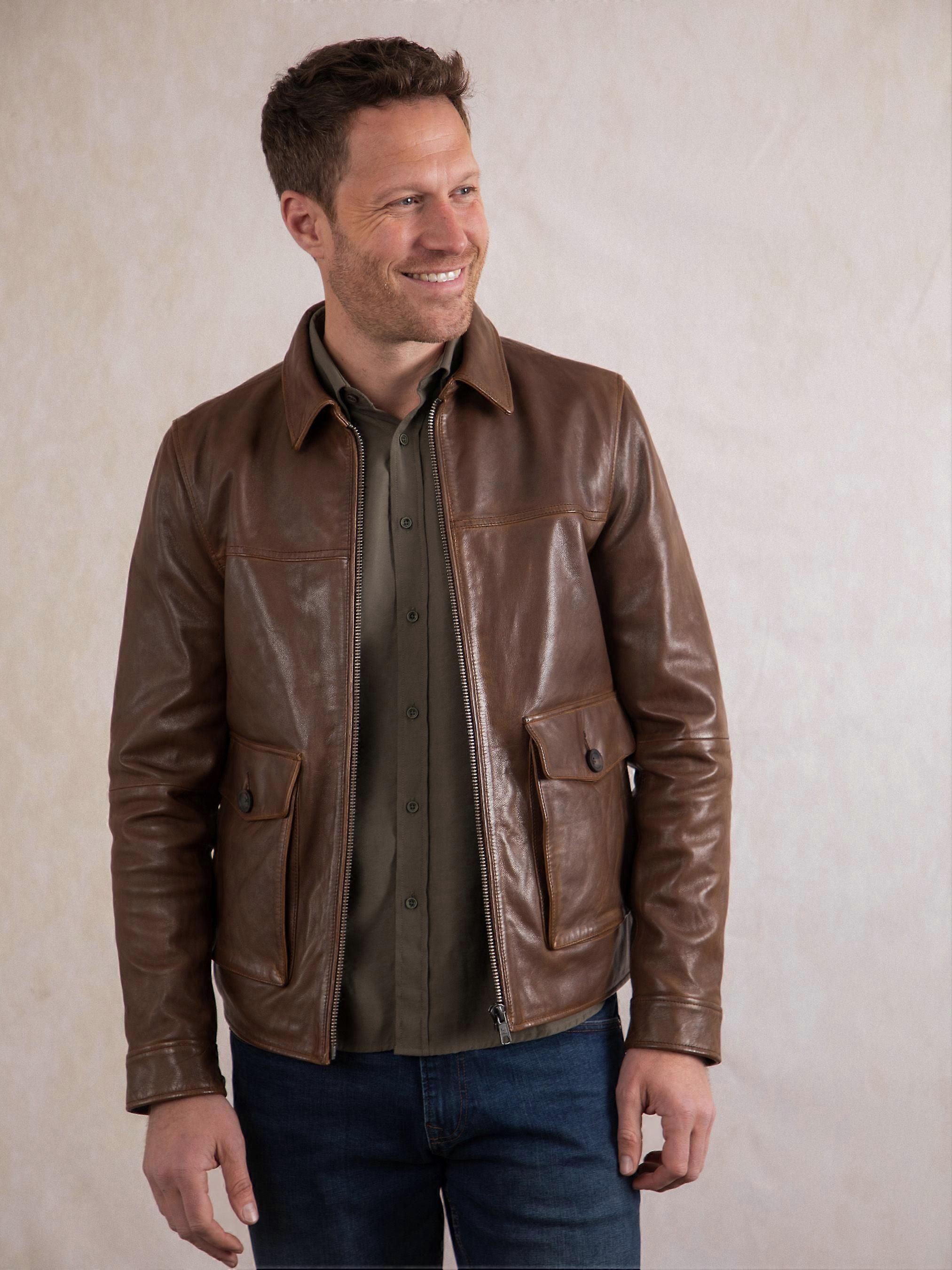 Hesket Leather Jacket in Coconut Brown