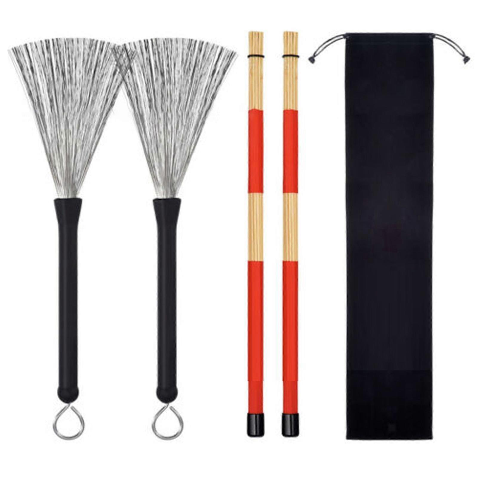 Ensemble de brosses pour baguettes de batterie, réglables et flexibles, en acier inoxydable, avec baguettes