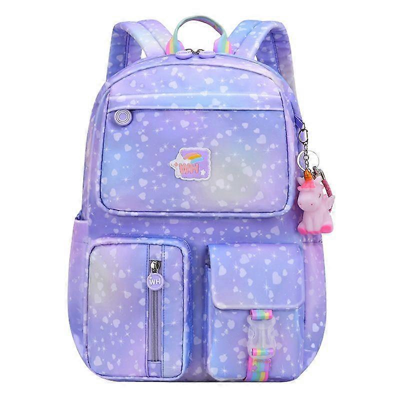 女の子のための学校のバックパック、大容量の小学校のリュックサックバッグ、ティーンガールパープルのための子供カジュアルデイパック