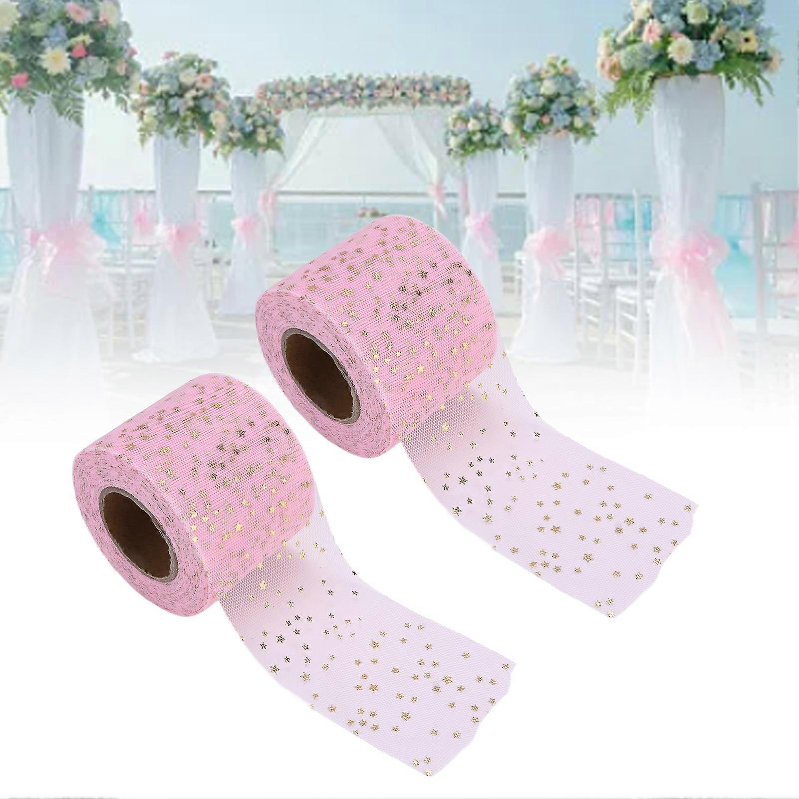 2Pcs Glitter Tulle Rolls Shiny Appearance Easy Use Sufficient Quantity Four Colors Netting Fabric Tulle for DIY DecorPink 