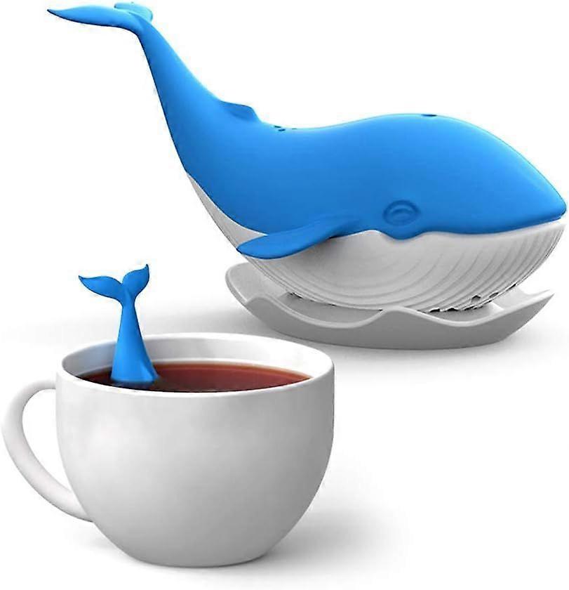 مرشح شاي سيليكون ، مصفاة شاي ، شكل حوت أزرق كبير ، تسريب شاي سيليكون في درجة الغذاء ، مرشح شاي أوراق سائبة مضحك ومبدع مع Fine Mes