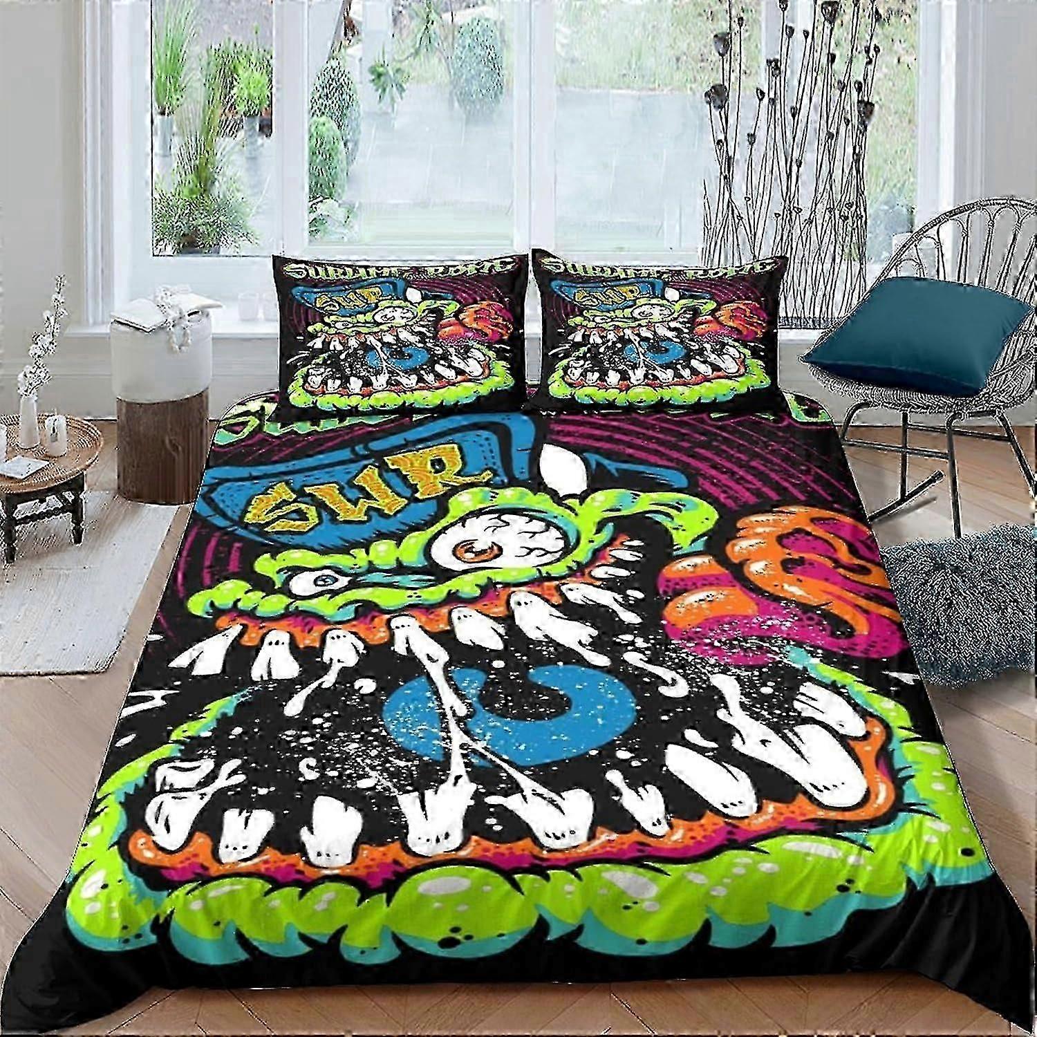 J916 Lakan 3D Digital Hufflepuff Print Tredelad sängkläder Mikrofiber Påslakan och örngott Påslakan Sängkläder Set 3 st Set Lakan BBA