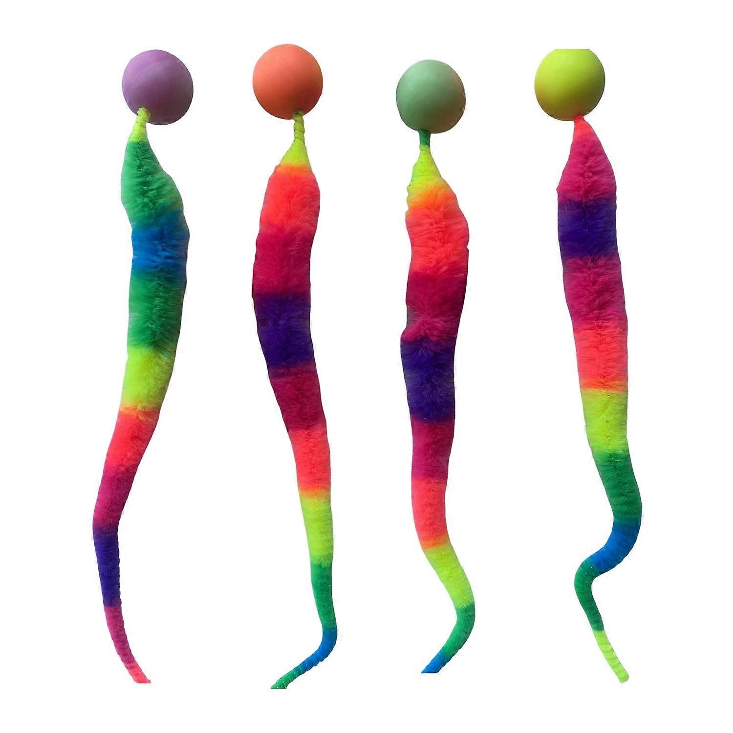 Interactive Bouncy Ball with Tail Colorful Fuzzy Worm Bouncy Ball Cat Toy Rainbow Worm Cat Chasing