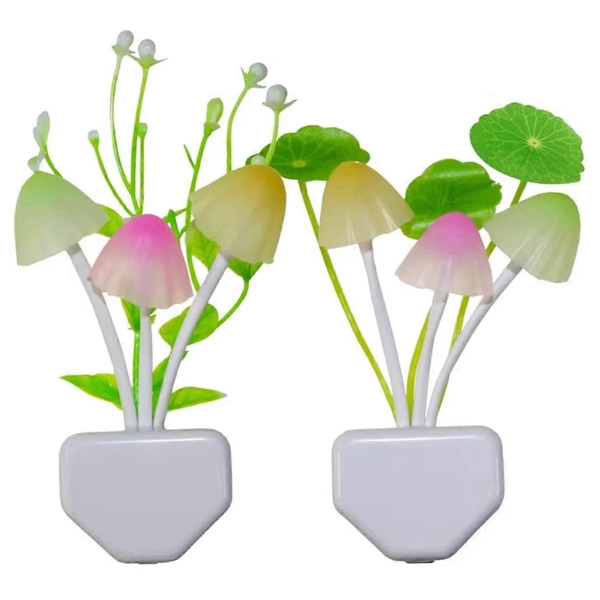 2PCS Mushroom LED Night Light Wall Lamp with Weed Leaf Energy Saving Bedroom Lamp
