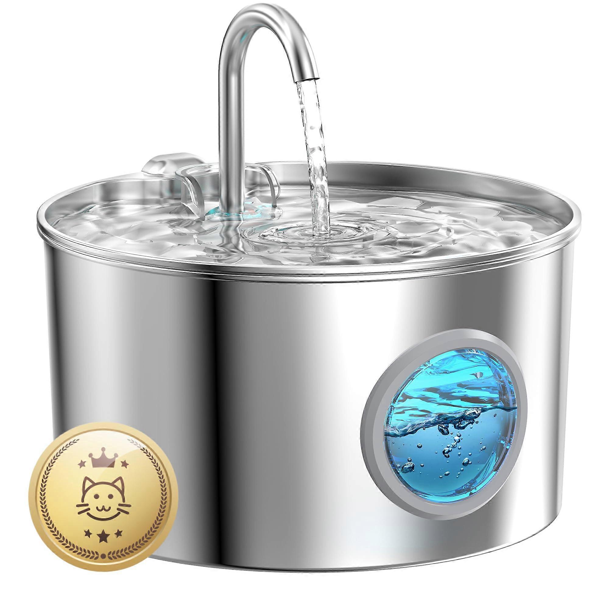 Cat Water Fountain Stainless Steel 74 OZ/2.2L for Indoor Cats - Quiet Pet Drinking Fountain with Adjustable Flow