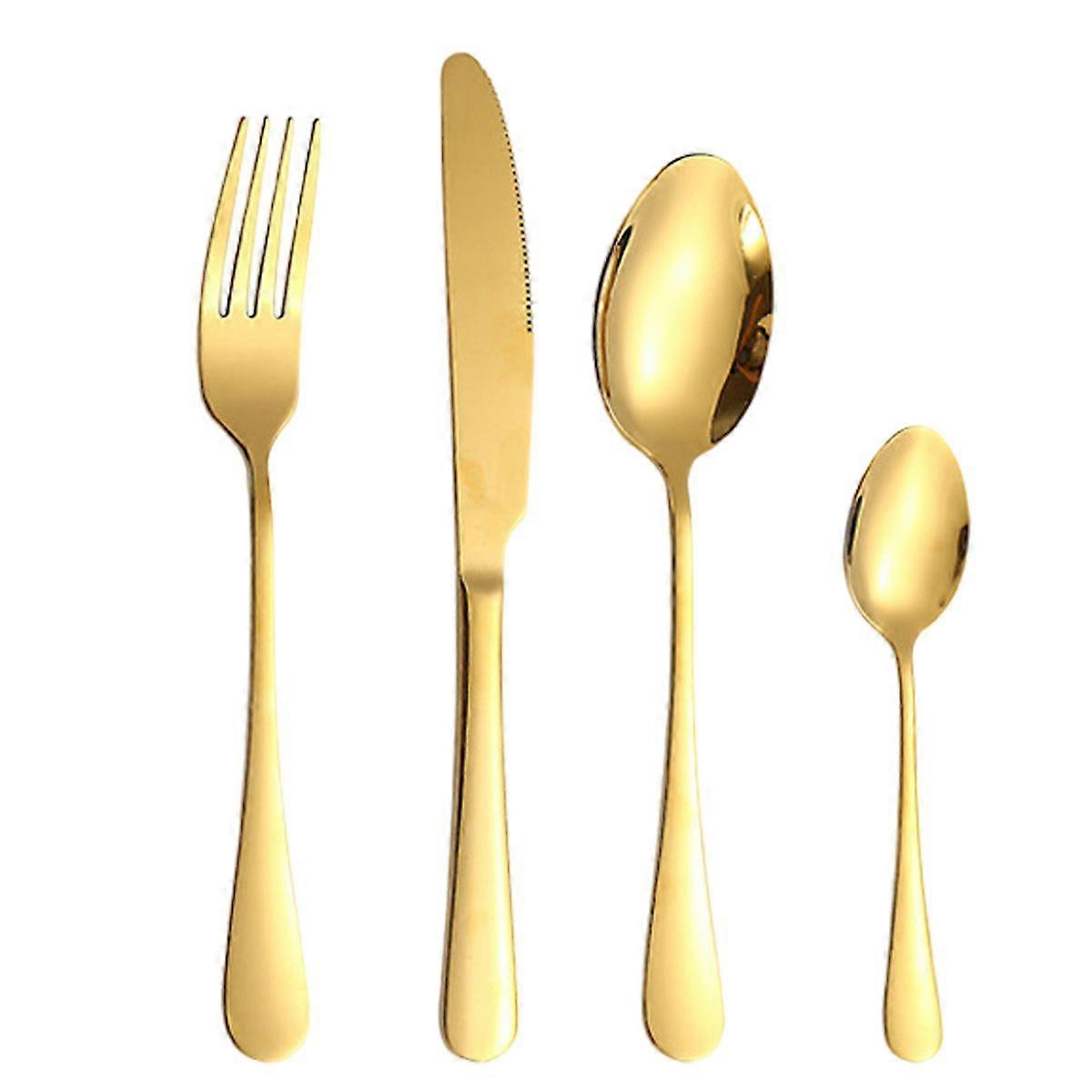 Flatware Set Portable Stainless Steel Steak Knife Fork Spoon Tableware Thickened Tableware Set Golden Spoon