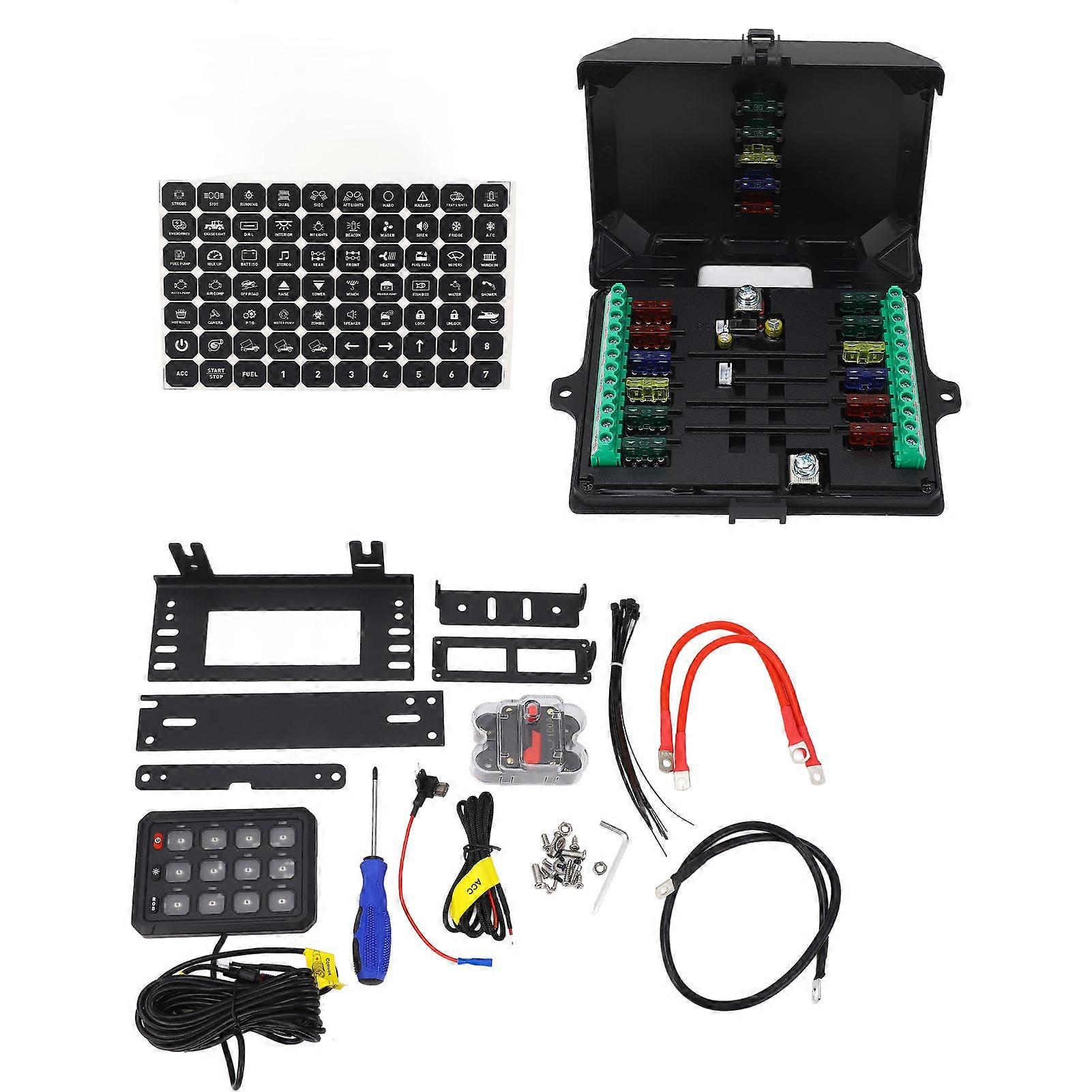 12 Gang Switch Panel 12V to 24V IP65 Water Resistant RGB Color Universal for Truck Boat Offroad ATV UTV SUV