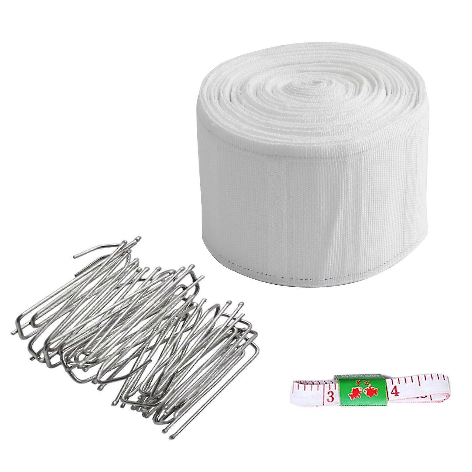 Curtain Pleat Tape 8.75 Yards with 30 Stainless Steel 4 Prong Hooks and Soft Ruler for DIY Pinch Pleat Drapes