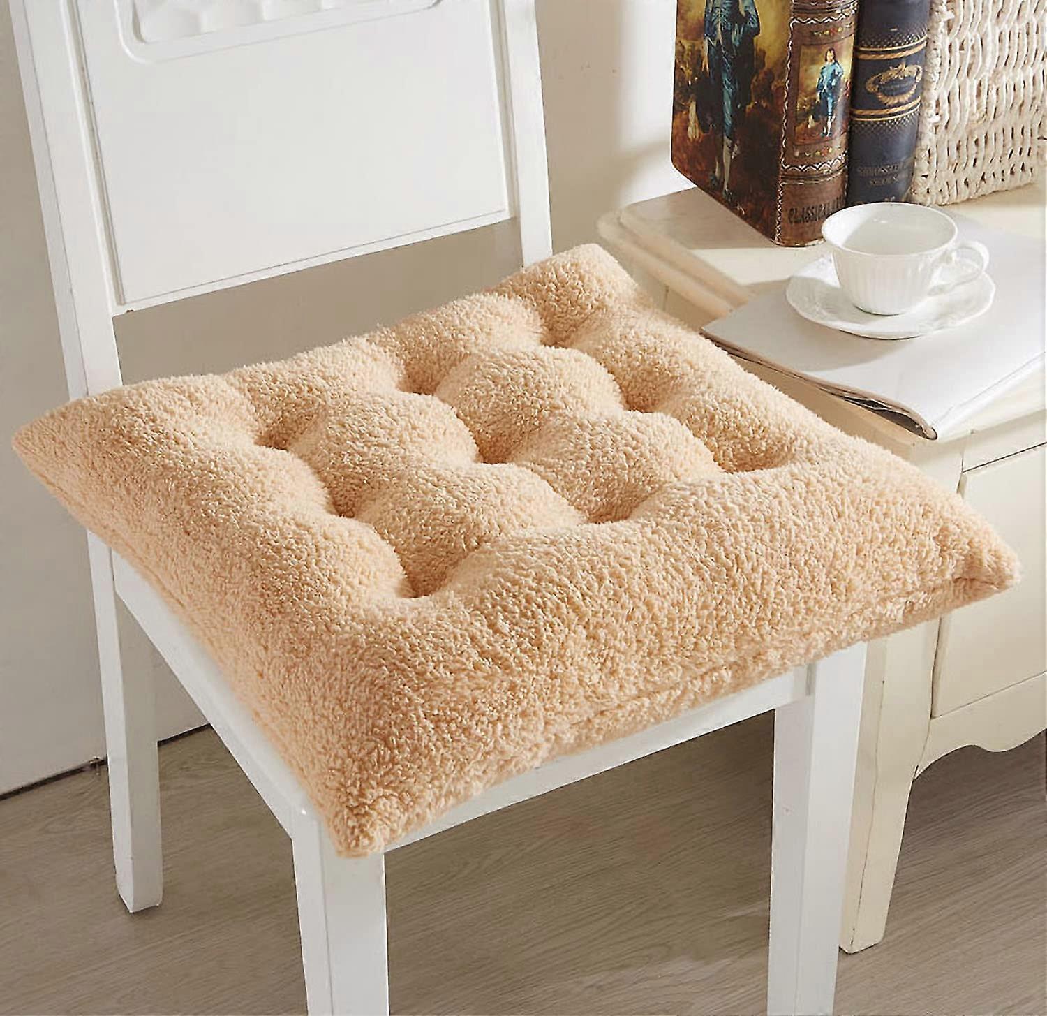 Artificial Lambswool Chair Pads Square Or Round 17 Inch (45 cm) Brown Soft Fluffy Seat Cushion For Home Office Meditation
