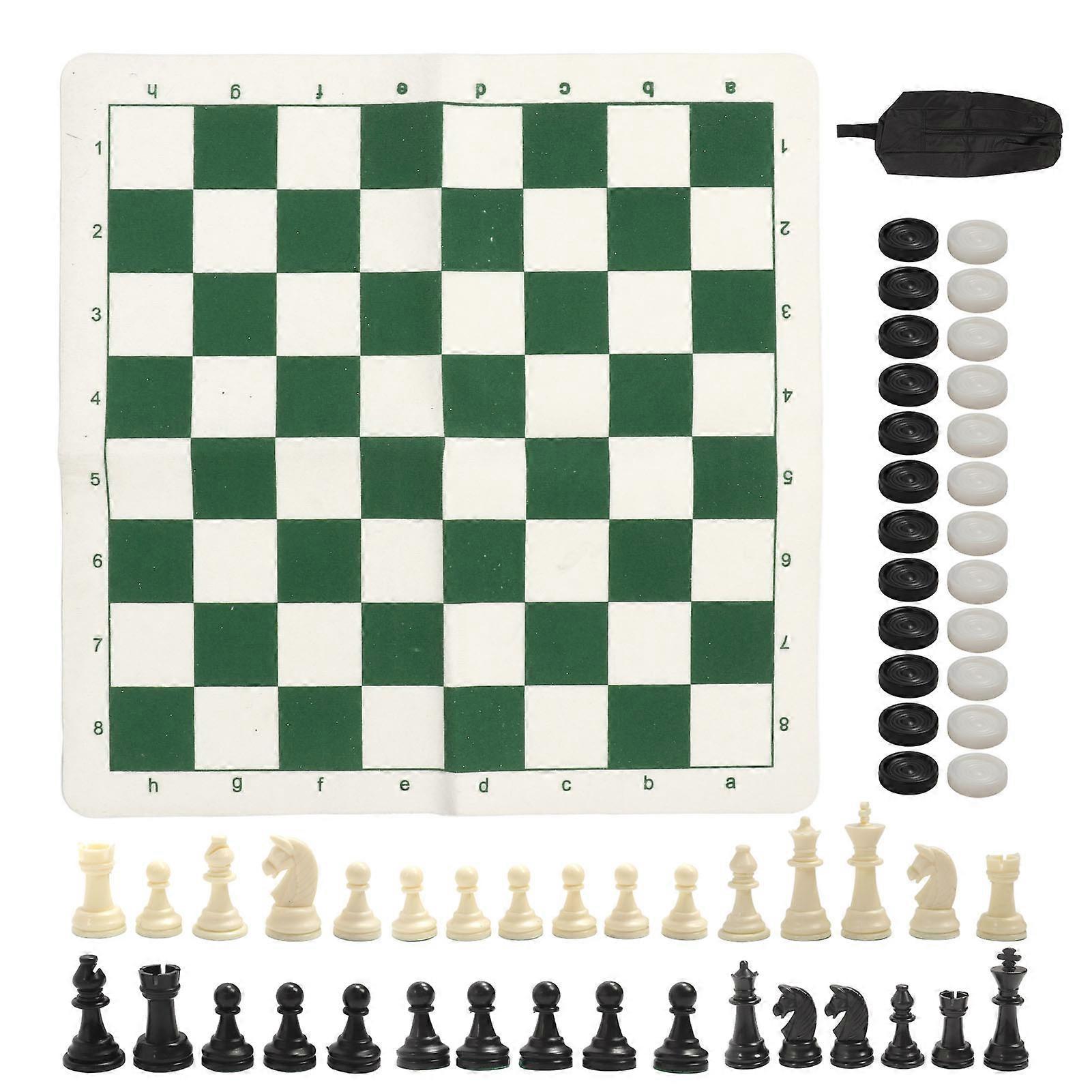 Checkers PP Pieces PU Imitation Leather Board with Drawstring Velvet Bag Chess Game Set for Party Camping