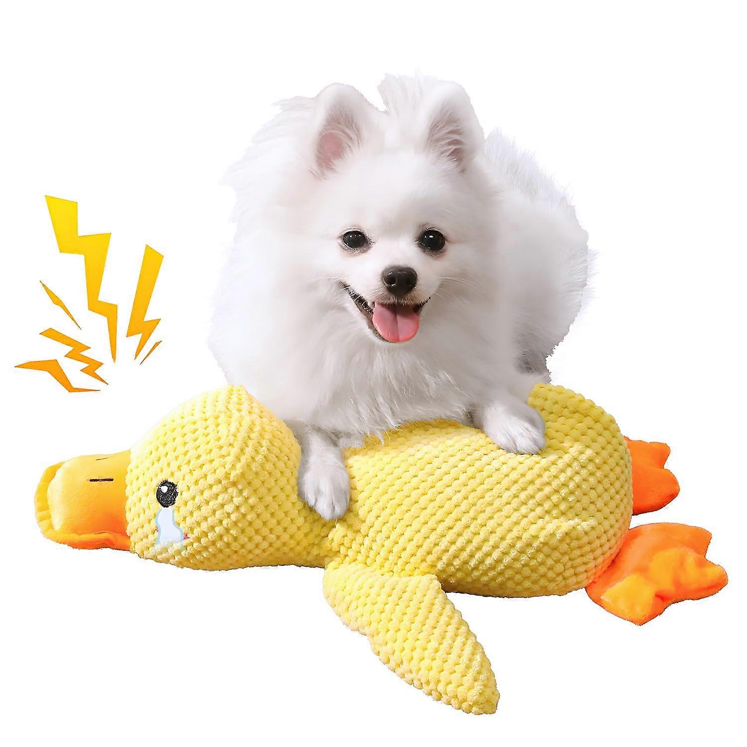 Calming Duck Toy for Dogs, 18″×15″ Large Duck Toy for Dogs with Quacking Sound for Indoor, The Mellow Dog, Bright Yellow