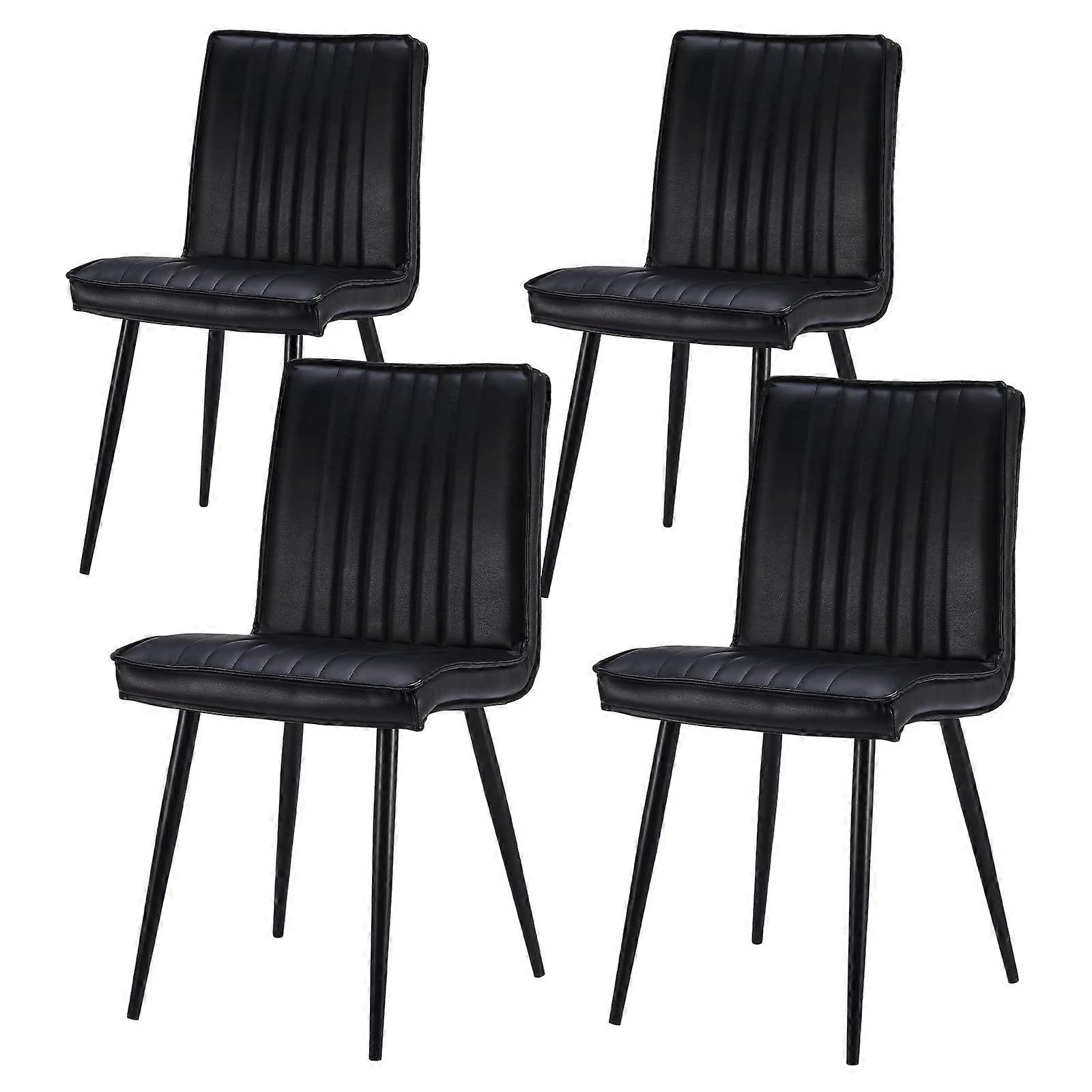 Sedie da pranzo in ecopelle nera moderna Set di 4 sedie da cucina MidCentury con gamba in metallo