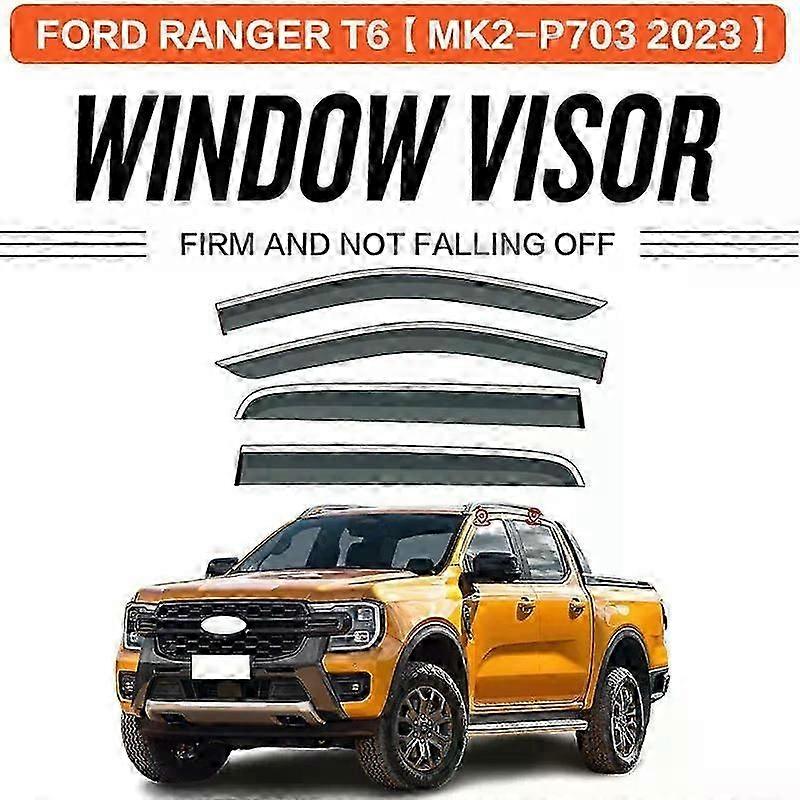 Ισχύει για: Για Ford Ranger Raptor T6 P703 Px 2023 Γείσο παραθύρου Αποχρώσεις εξαερισμού Ventvisor Ανεμοθραύστες Γείσα Προστατευτικά βροχής Σκίαστρα Γείσο