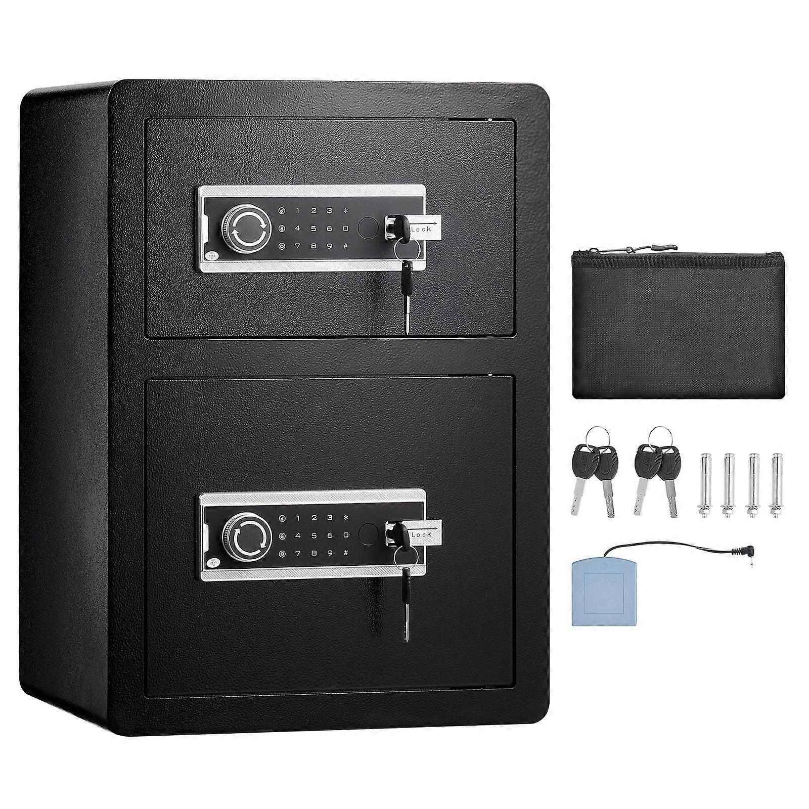 Double Doors 3.5 cu.ft Safe Box with Key Lock & Password, Safe Lock Box with Fireproof Bag, Key Rack, LED Light and 2 Divider, Black