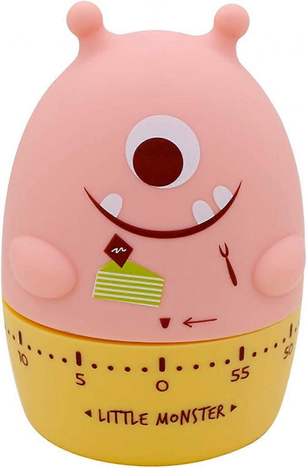 Timer Small Monster Type Time Manager Mechanical Kitchen Timer, Suitable for Kitchen, Study, Daily(Pink)
