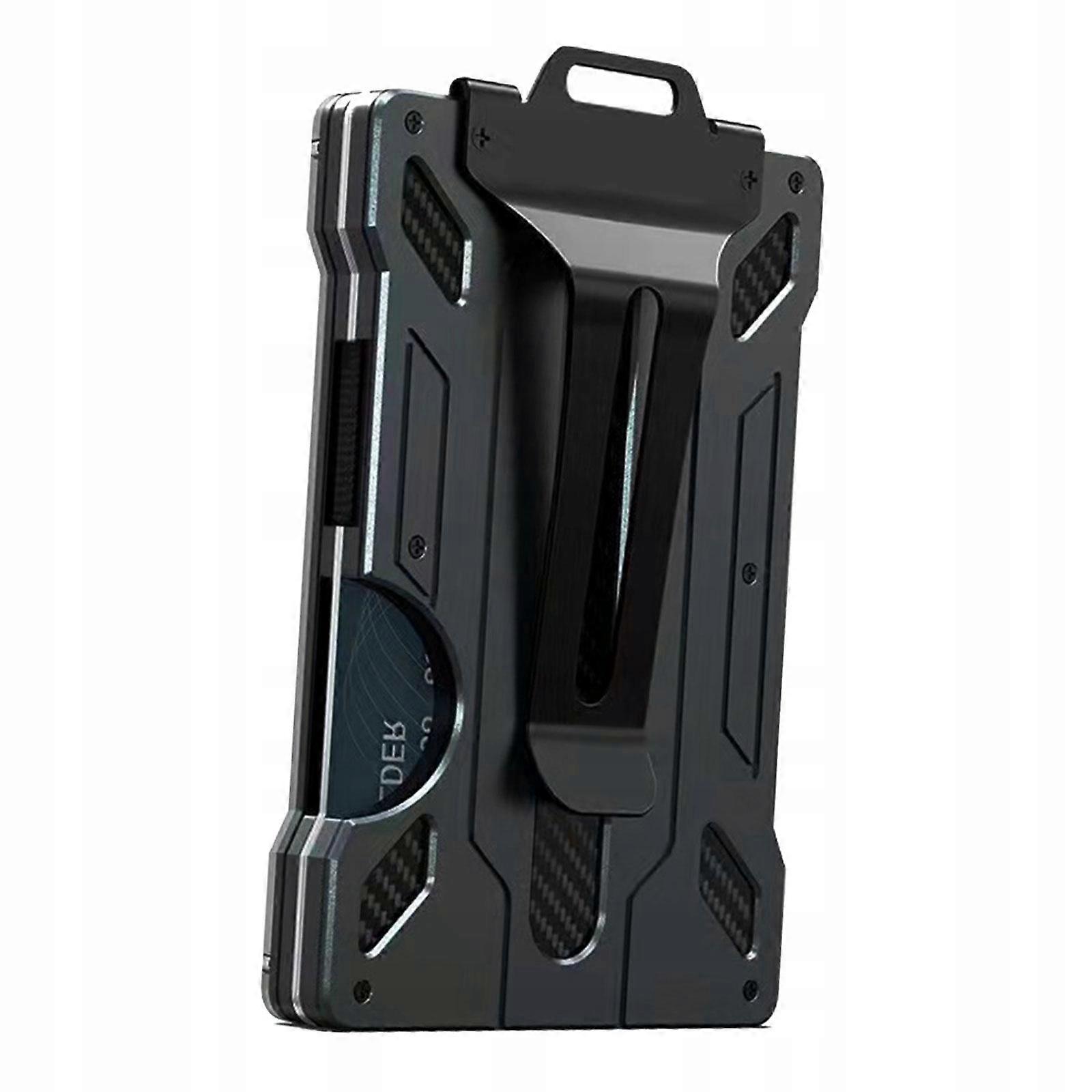 ミニマリストウォレット、クリアウィンドウ付きブラックメタルウォレット