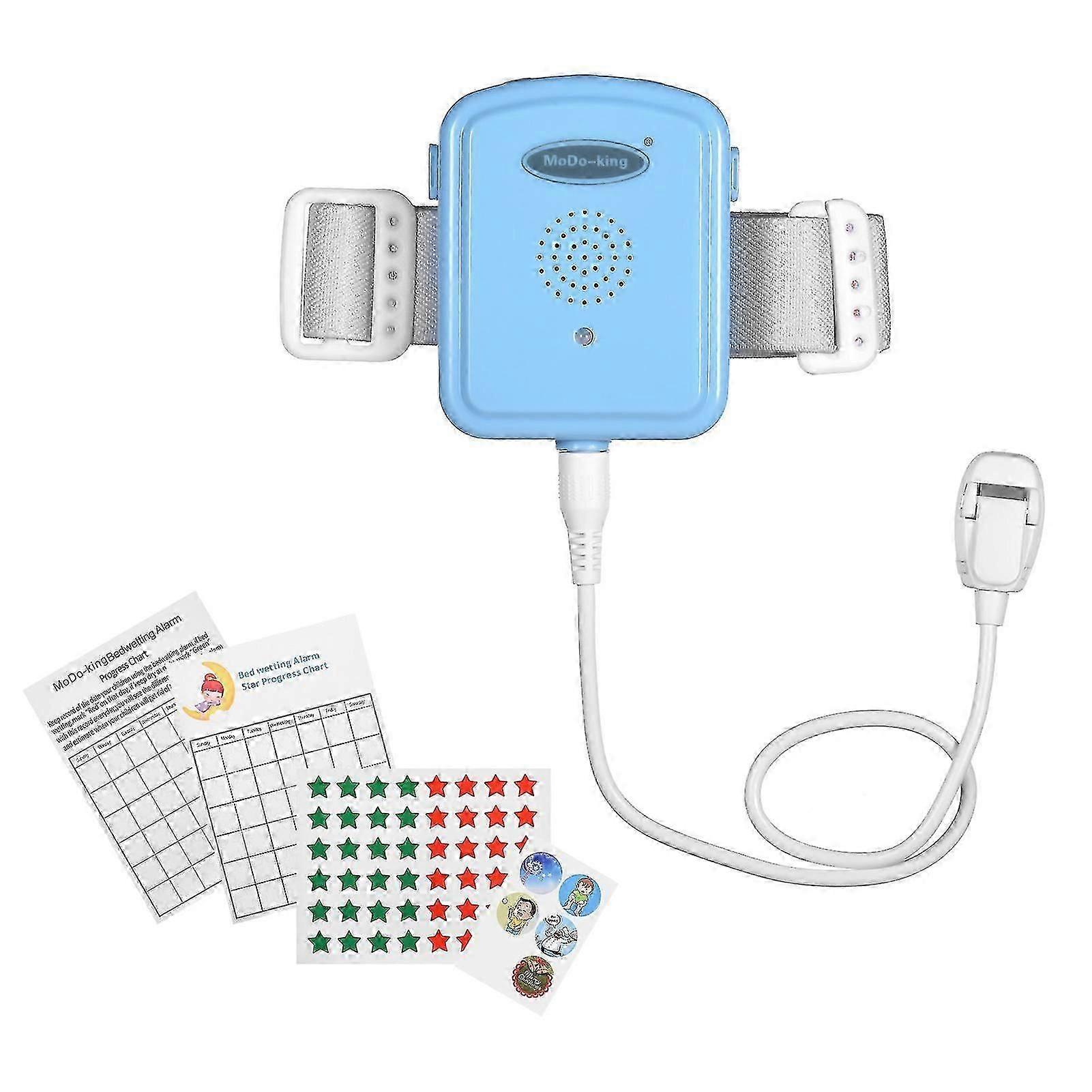 Bedwetting Alarm - Enuresis Alarm with Light, Sound, Vibration, 3 Modes, Volume Control (Light Blue)