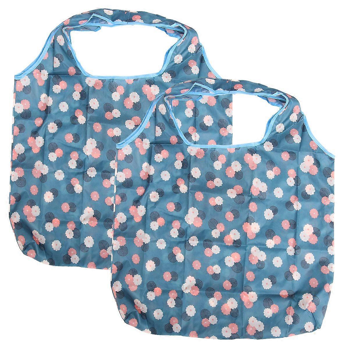 2pcs Daisy Pattern Portable Shopping Bag Foldable Environmental Protection Bag Outdoor Tote Bag with A Small Phone Storage Pouch