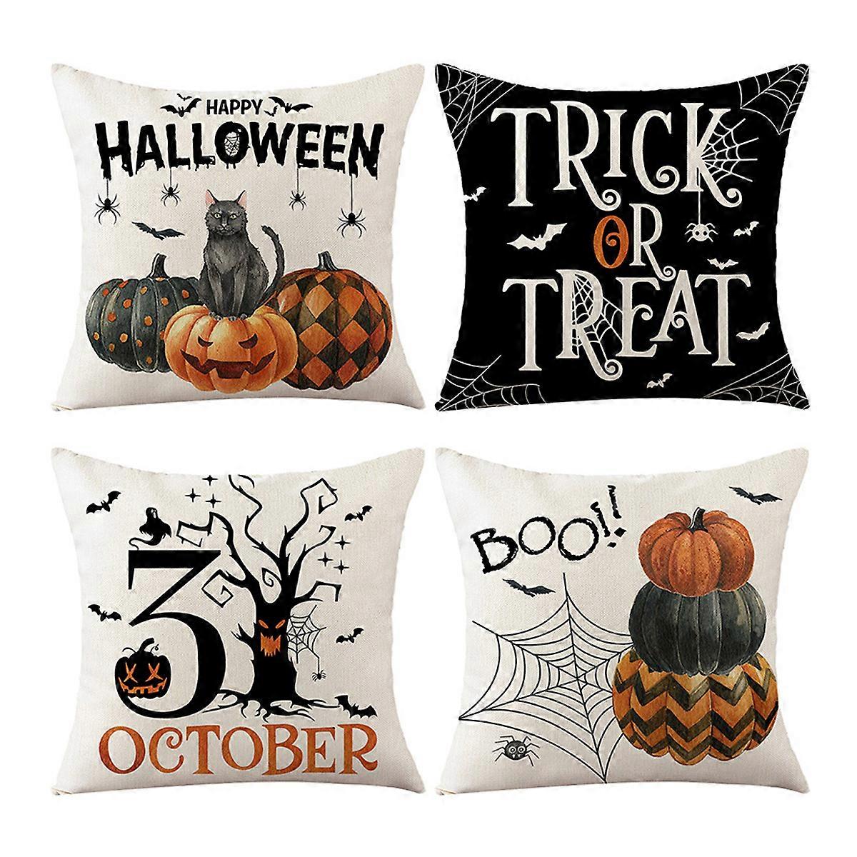 Capas de Almofada Feliz Halloween, 18 x 18 Polegadas Assustadora Abóbora Morcego Capa para Conjunto de Sofá