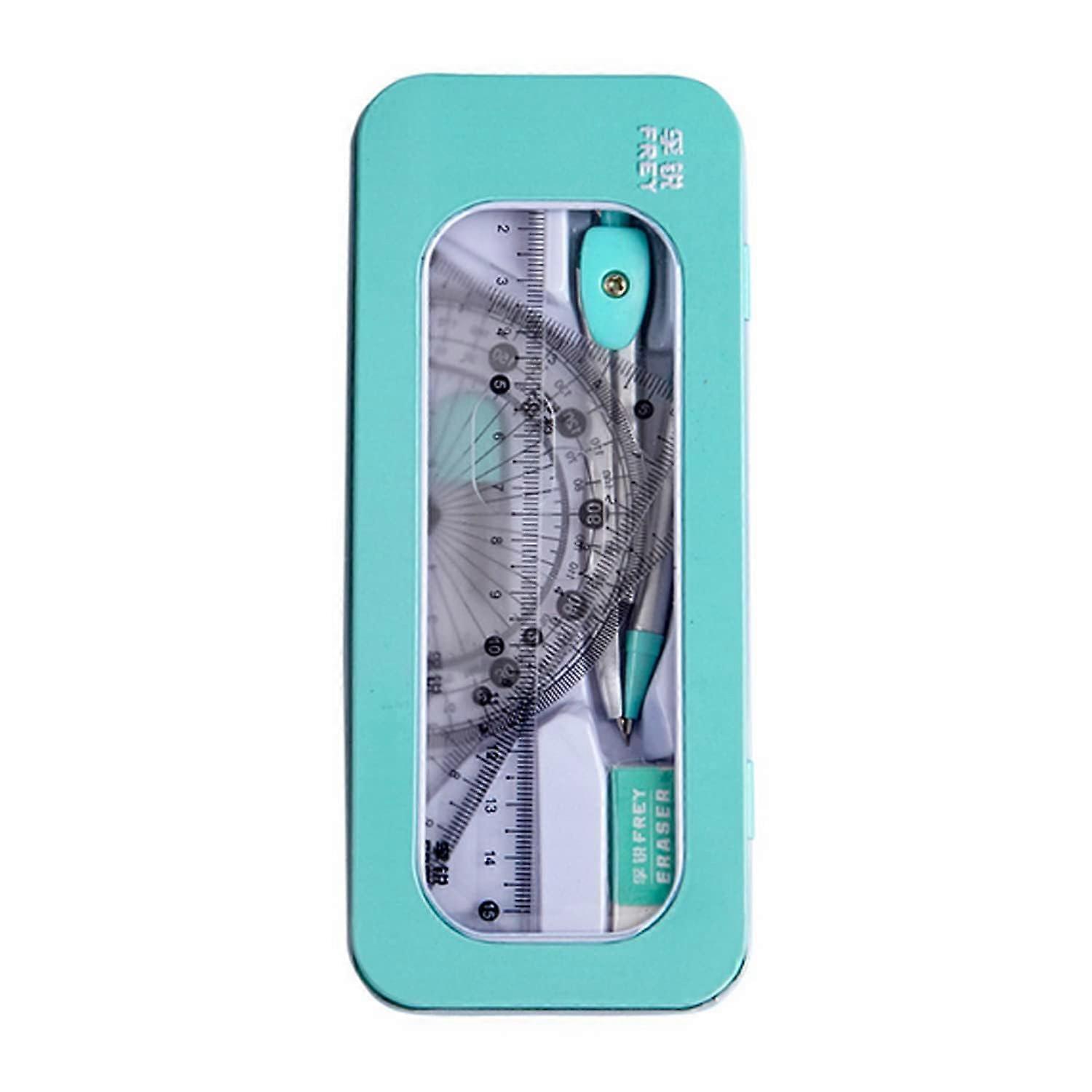 Compass Set for Geometry, 7-Piece Kit with Quick Adjustment Compass, Ruler, Set Square, Pencil, Sharpener, and Refills