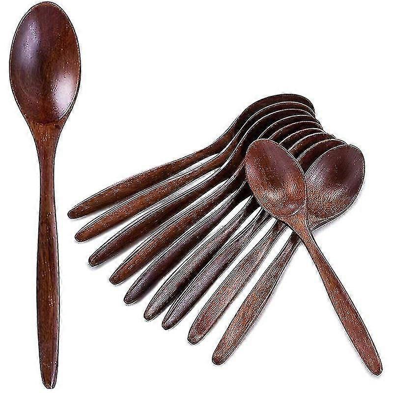 10 Pcs Natural Wooden Spoons Set, Long Handle Soup Spoons for Cooking, Serving, Mixing Utensils