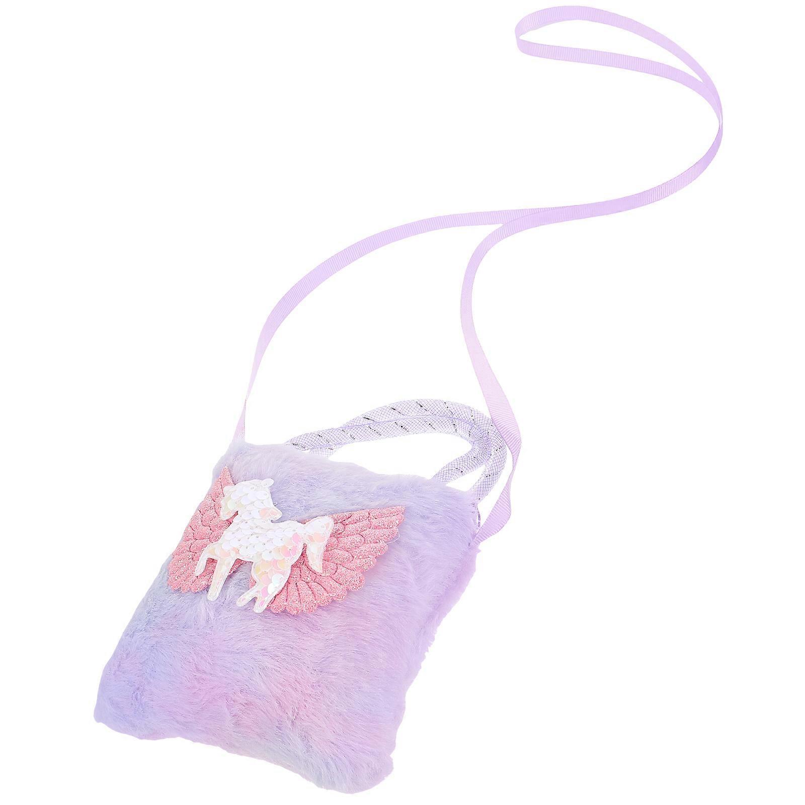 Cute Little Girl Unicorn Crossbody Bag Portable Shoulder Purse in Tie Dye Purple for Daily & Special Occasions