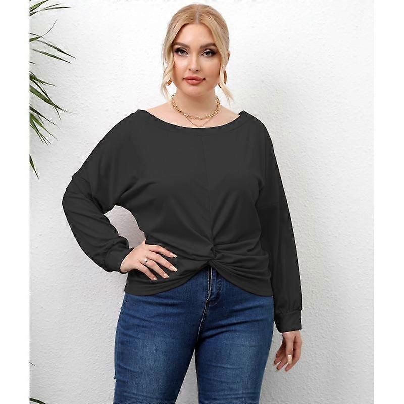 Spring and Autumn Women's Blouse Plus Size Long Sleeve Top Solid Color Irregular Cross Ladies Casual Tops