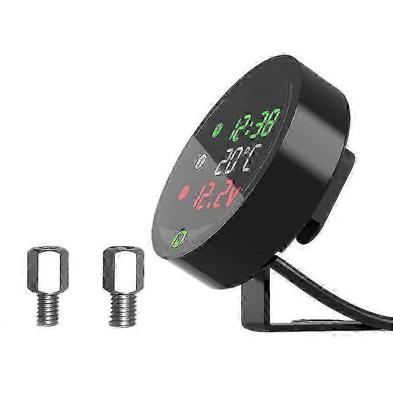 5-in-1 Motorcycle Water Temp Voltmeter Gauge with USB Rechargeable, Time, LED Night Vision