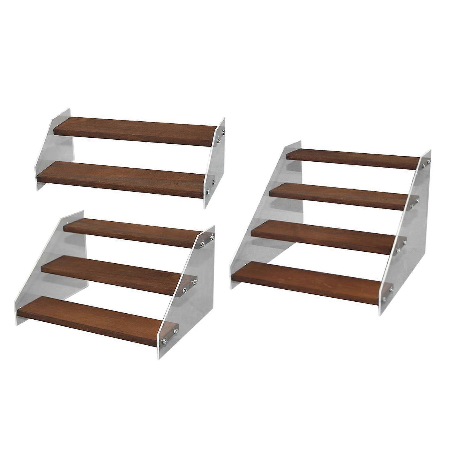 3PCS Tabletop Acrylic Wood Display Stand Shelf Organizer Accessory