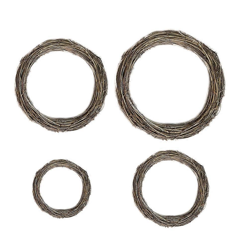 Wreath Wall Decor Year Round Wreath Circle Shape Rustic Style For Festive Atmosphere 4Pcs Brown Bamboo