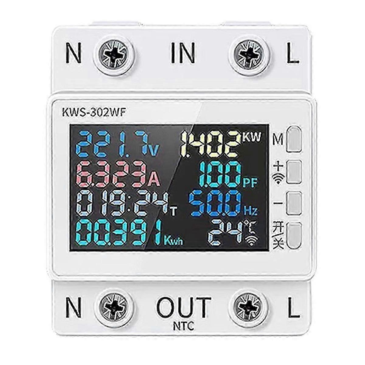 Tuya WiFi Power Meter Color Screen 2P Multifunction AC Energy Meter Mobilephone Remotely APP Contro