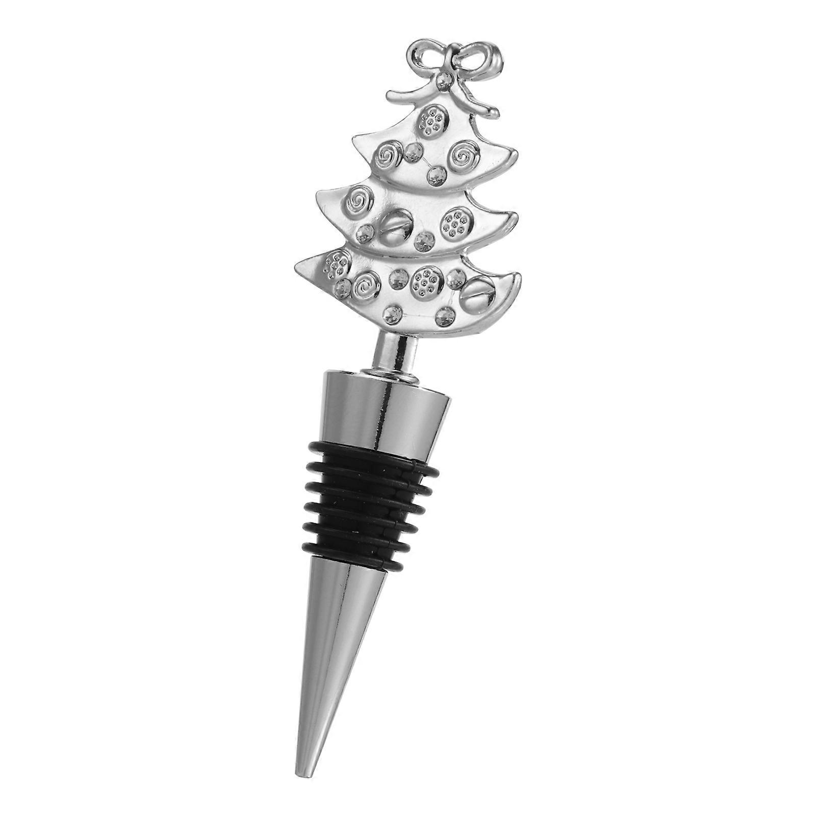 Bottle Sealing Stopper Christmas Tree Design Silver Color Sealing Plug 11.5x4x2cm 1Set