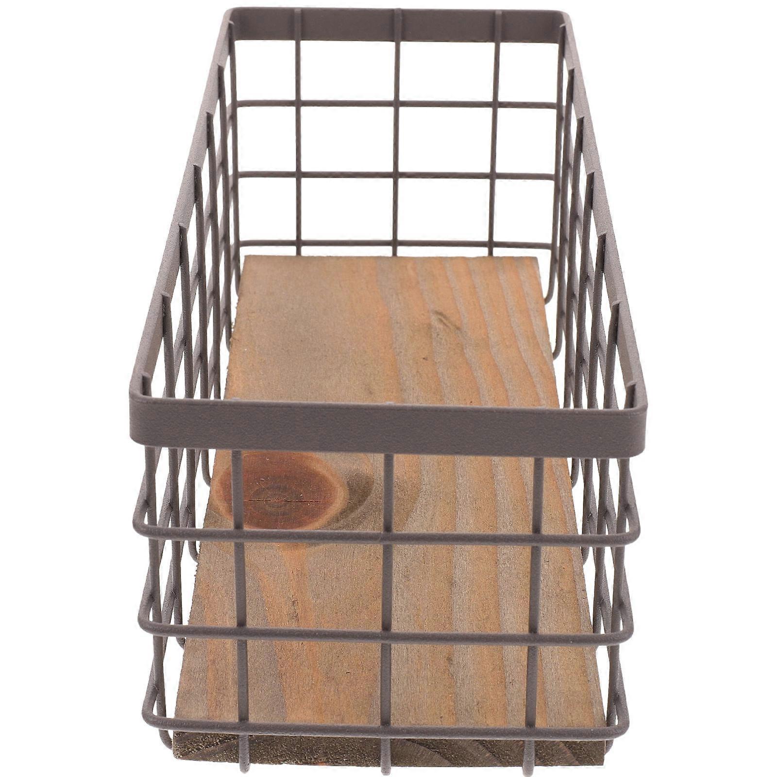 Hollow Basket Metal Rectangular Space Saving For Household Storage Box Brown 1Set