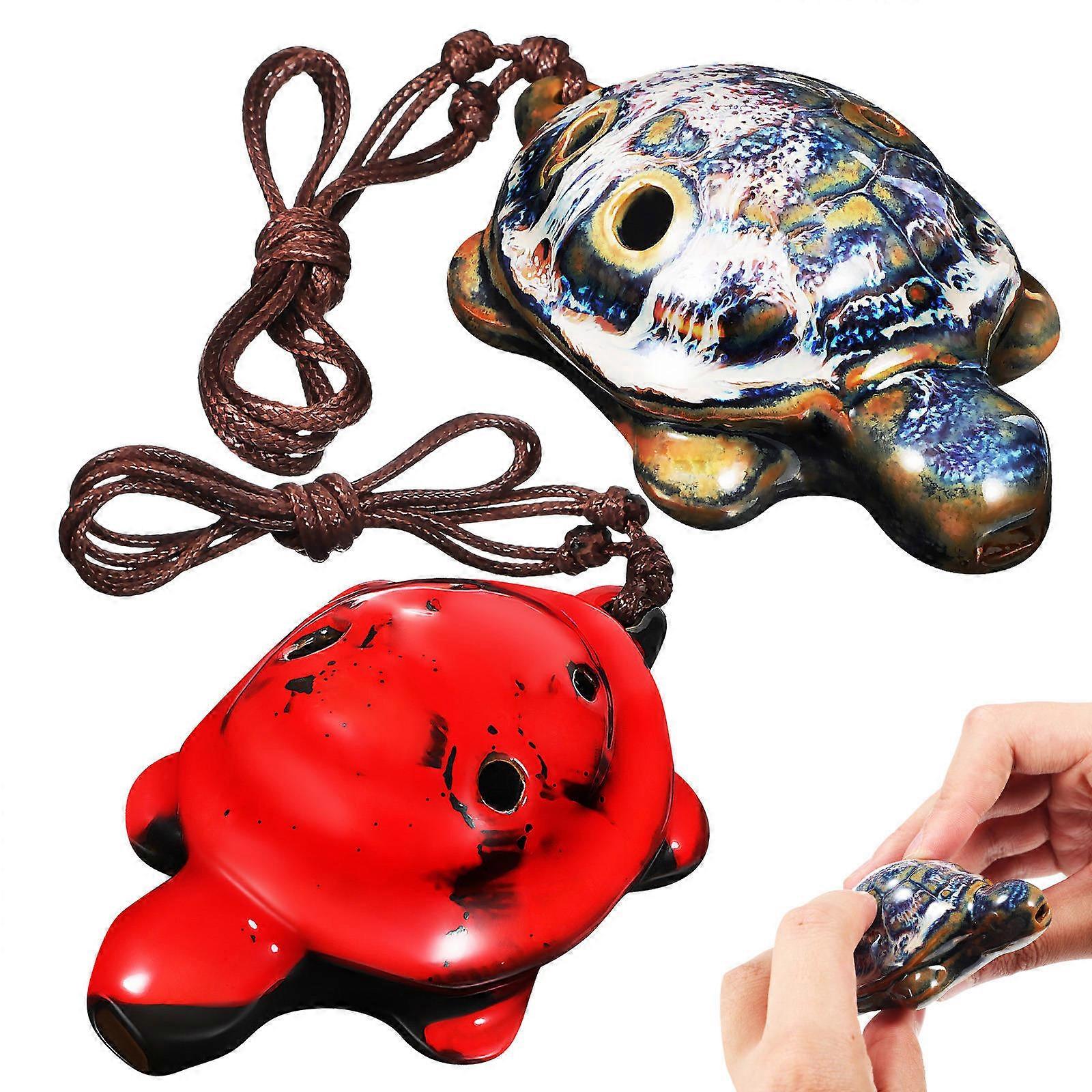 Ceramic Ocarina Instrument Turtle Shaped Six Holes Design For Beginners 2Pcs