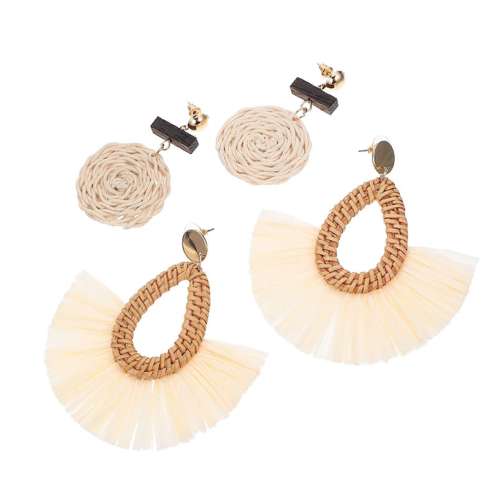 Women Dangle Earrings Rattan Design Assorted Color Public Appearance 2Pairs