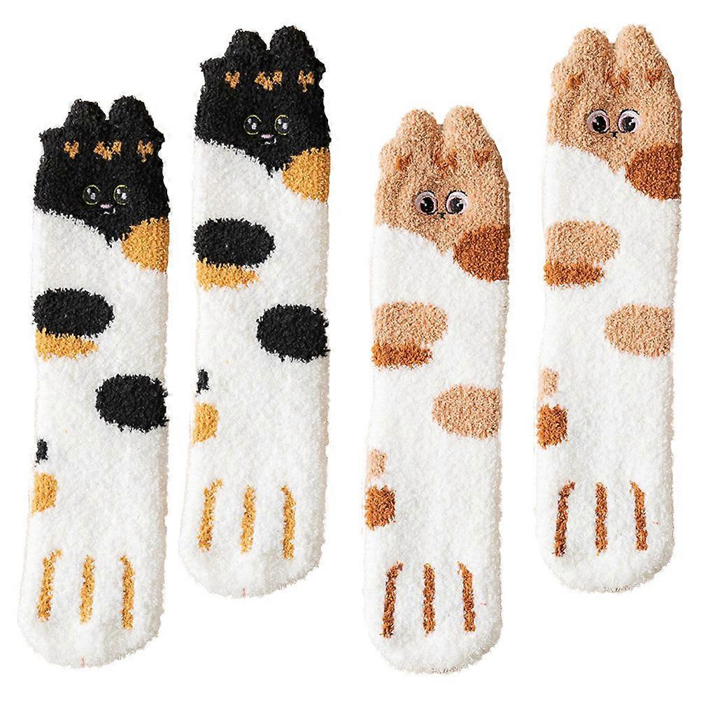 Cute Animal Sock Girl Socks Warm Winter Wearing Mid-calf Length White with Brown Spots 2 Pairs