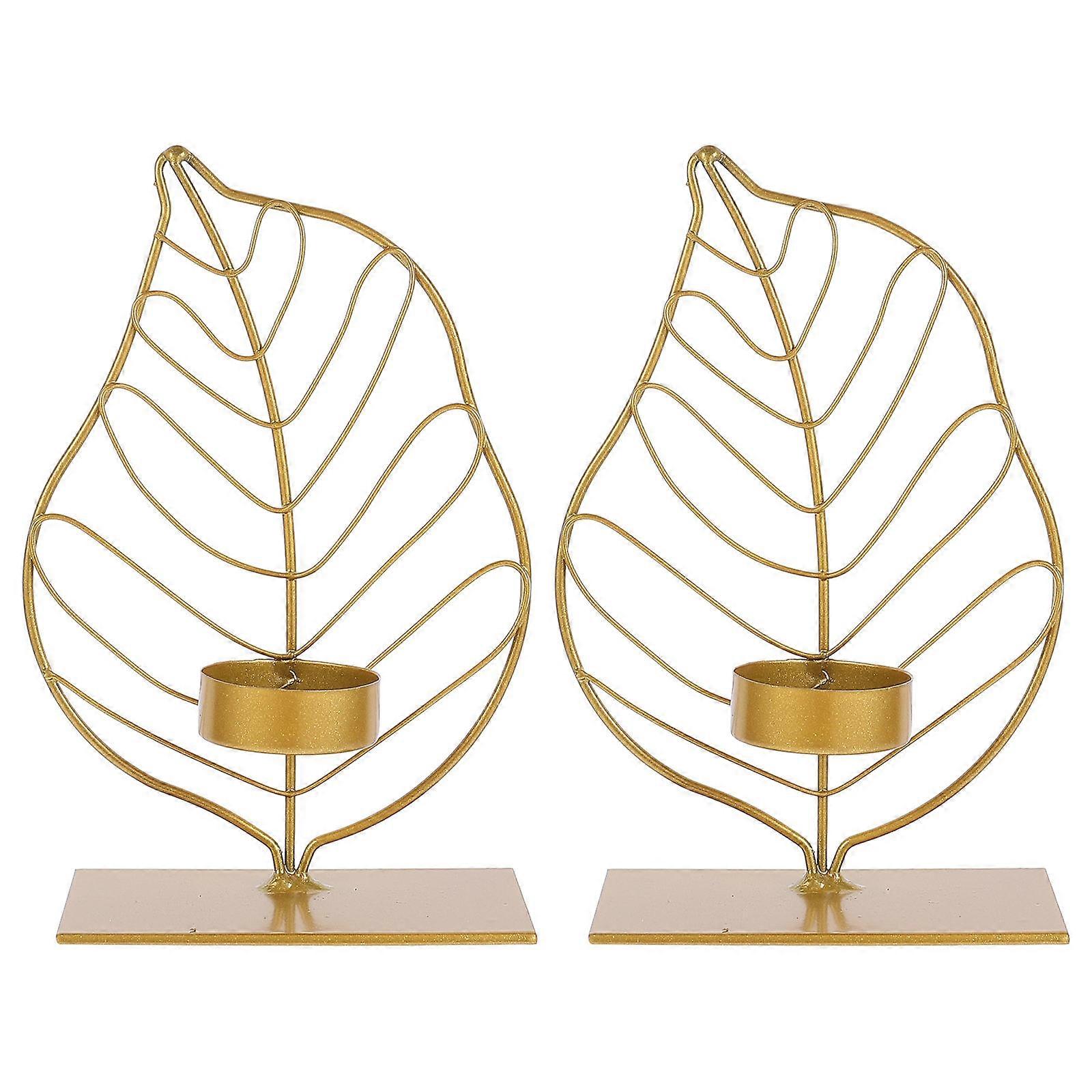 Golden Iron Candle Holders with Simple Stylish Design for Home Decoration 2pcs