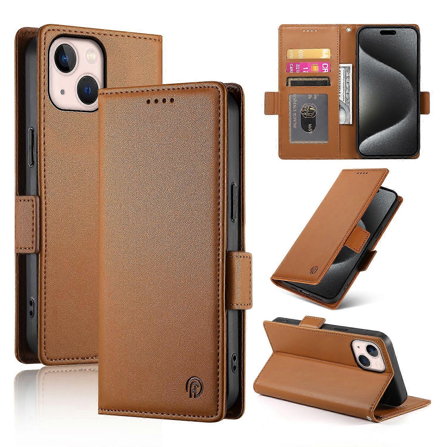 Wallet Case For IPhone 13 Mini,Slim Protective Shockproof Case With RFID Blocking,Premium PU Leather Kickstand-Brown