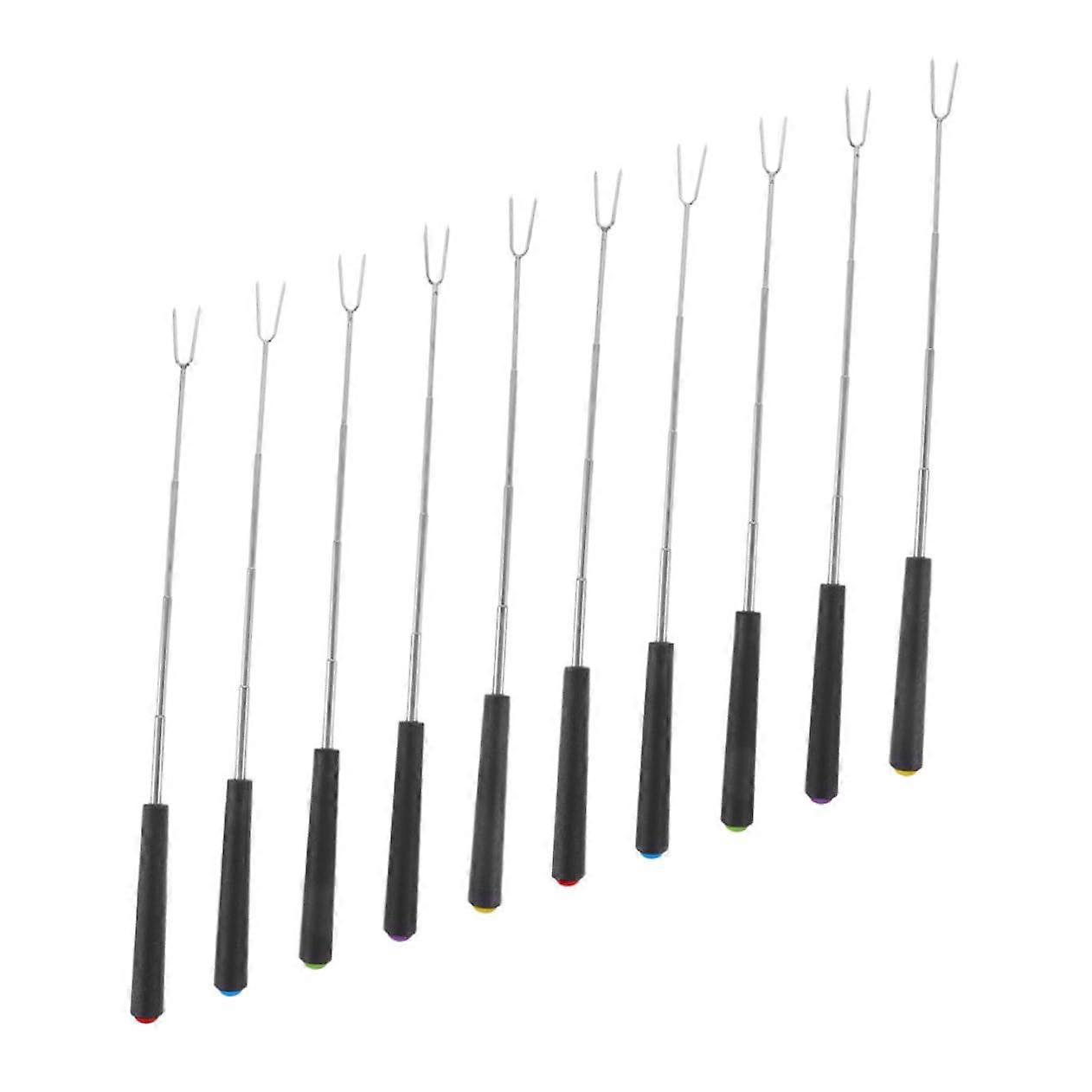 10-Piece BBQ Grilling Fork Set Telescopic Skewers High-Temperature Resistant for Meat Vegetables and Hot Dogs