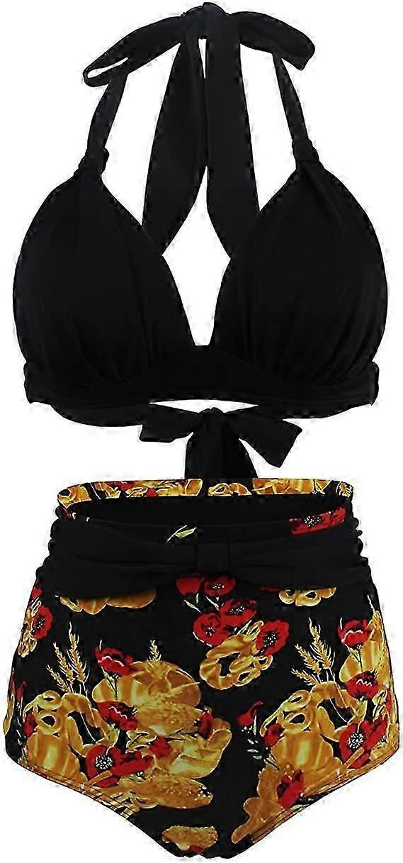 Retro Polka Dot Halter High Waist Bikini Set Two Piece Bathing Suit