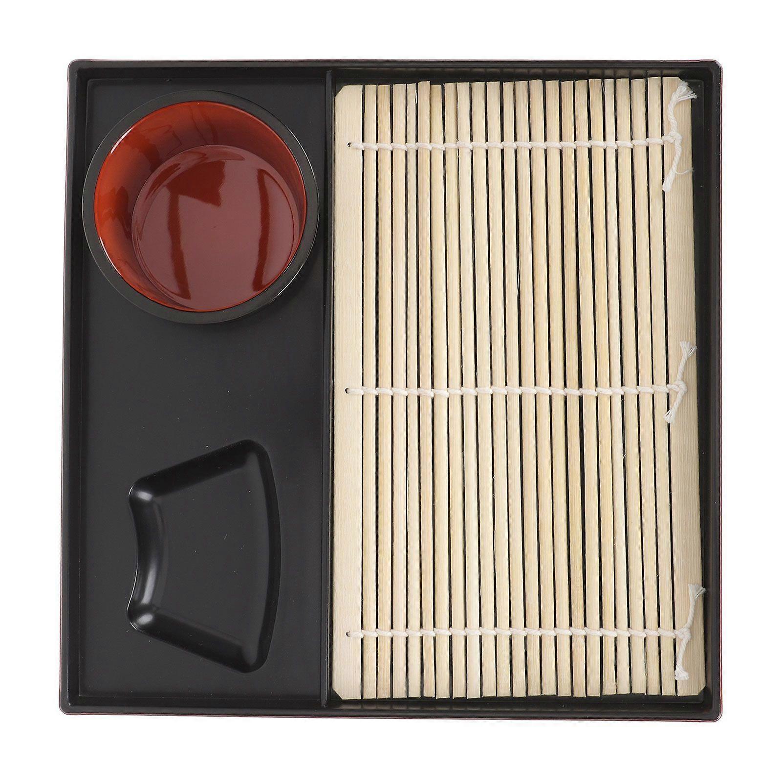 1 Set Japanese Soba Noodles Plate Square Udon Noodles Dish with Bamboo Cushion