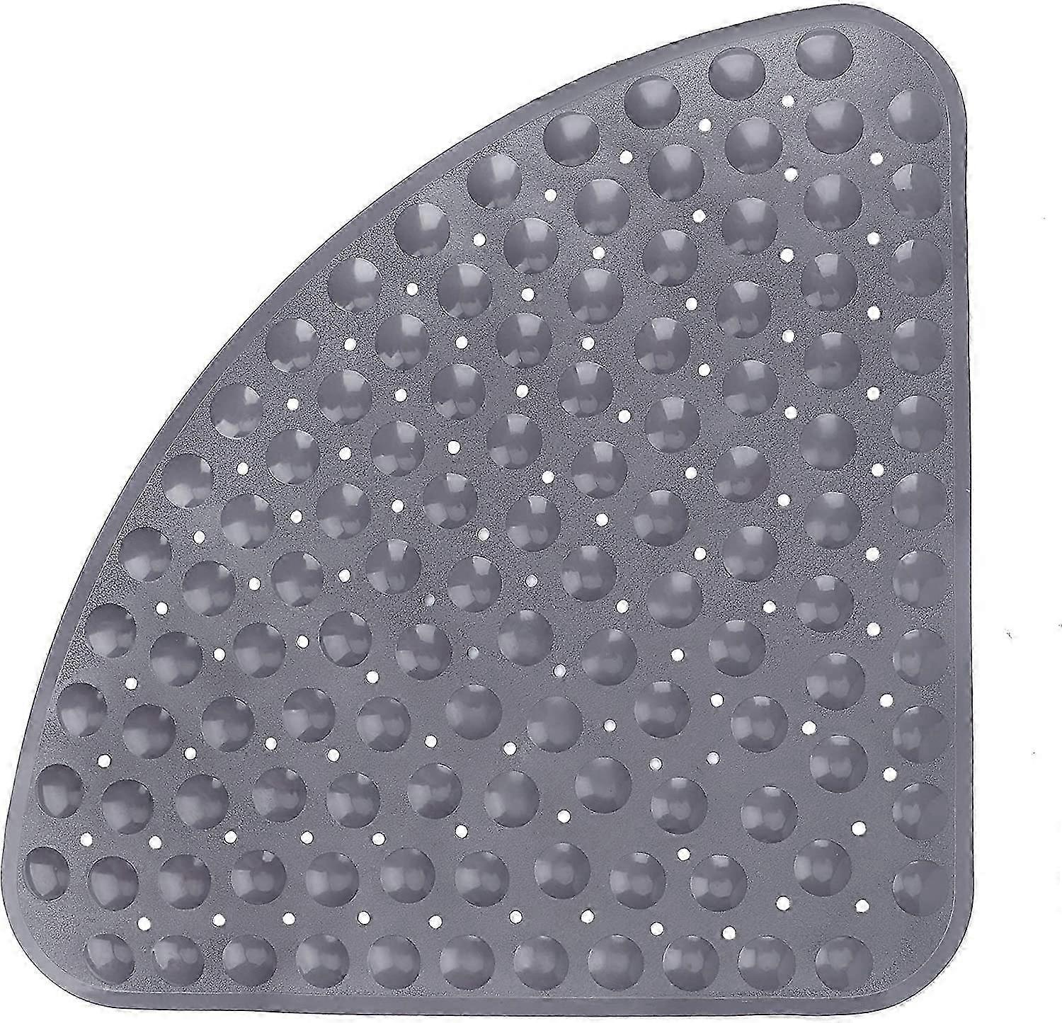 Non-Slip Shower Mat with Drain Hole, PVC Triangle Mat 54x54cm, Gray