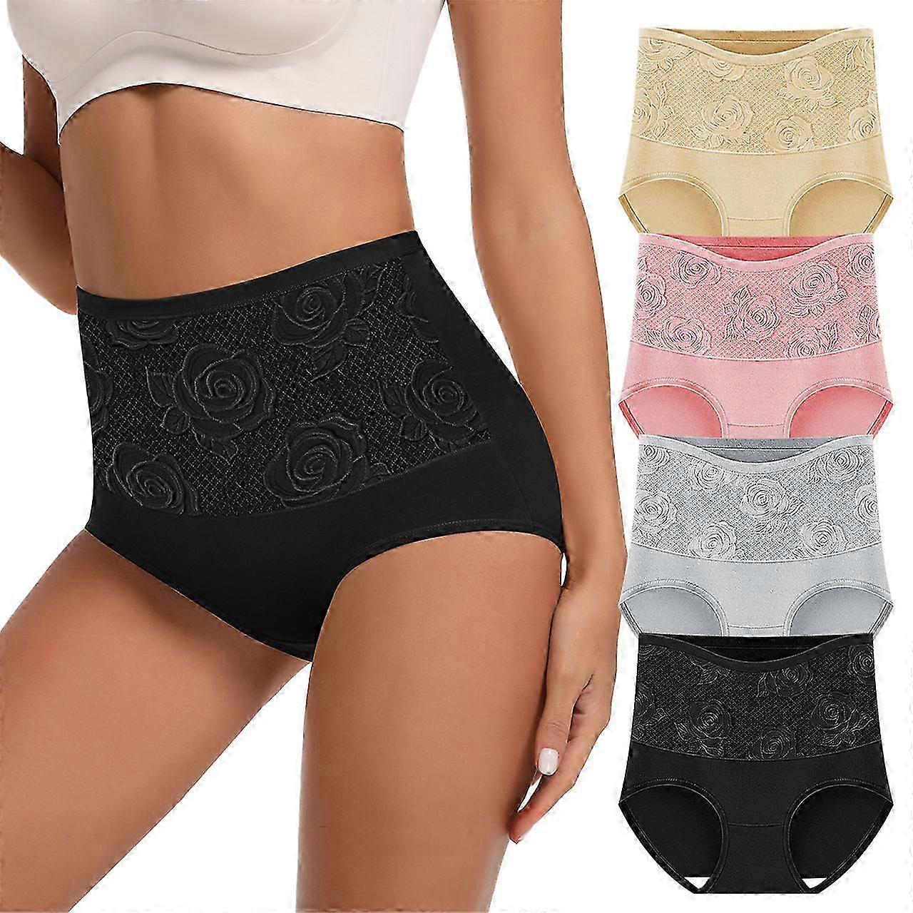 Regular Size Underwear, 4PCS Solid Color Flower Rose Ice Silk Briefs, Single Item Multi-pack