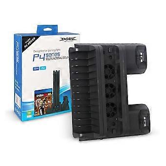 Ny sort, PS4/SLIM/PRO multifunktionel kølebase PS4 base køleblæser + diskholder + dobbelt opladning TP4-882